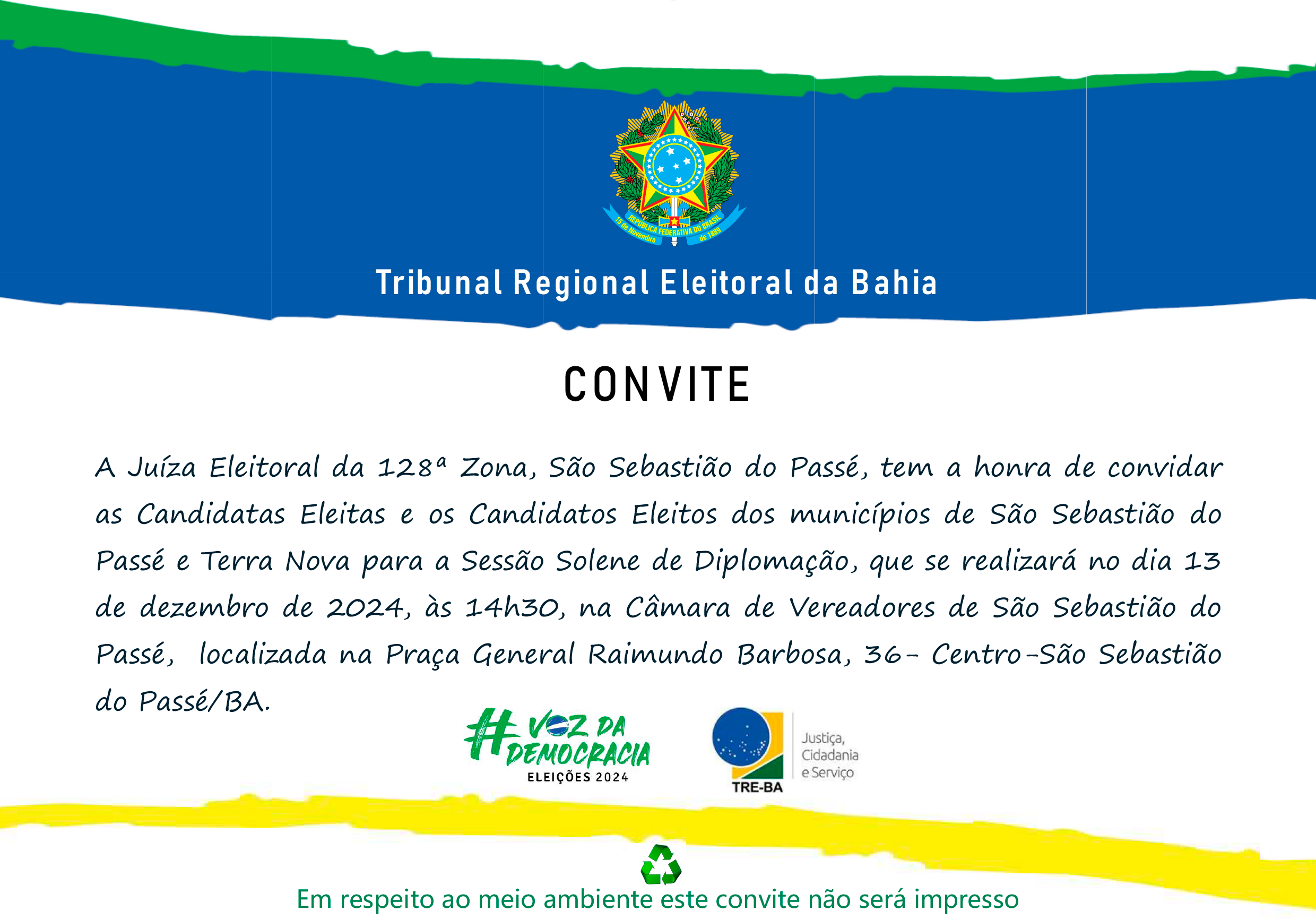 Diplomação dos Eleitos em São Sebastião do Passé e Terra Nova