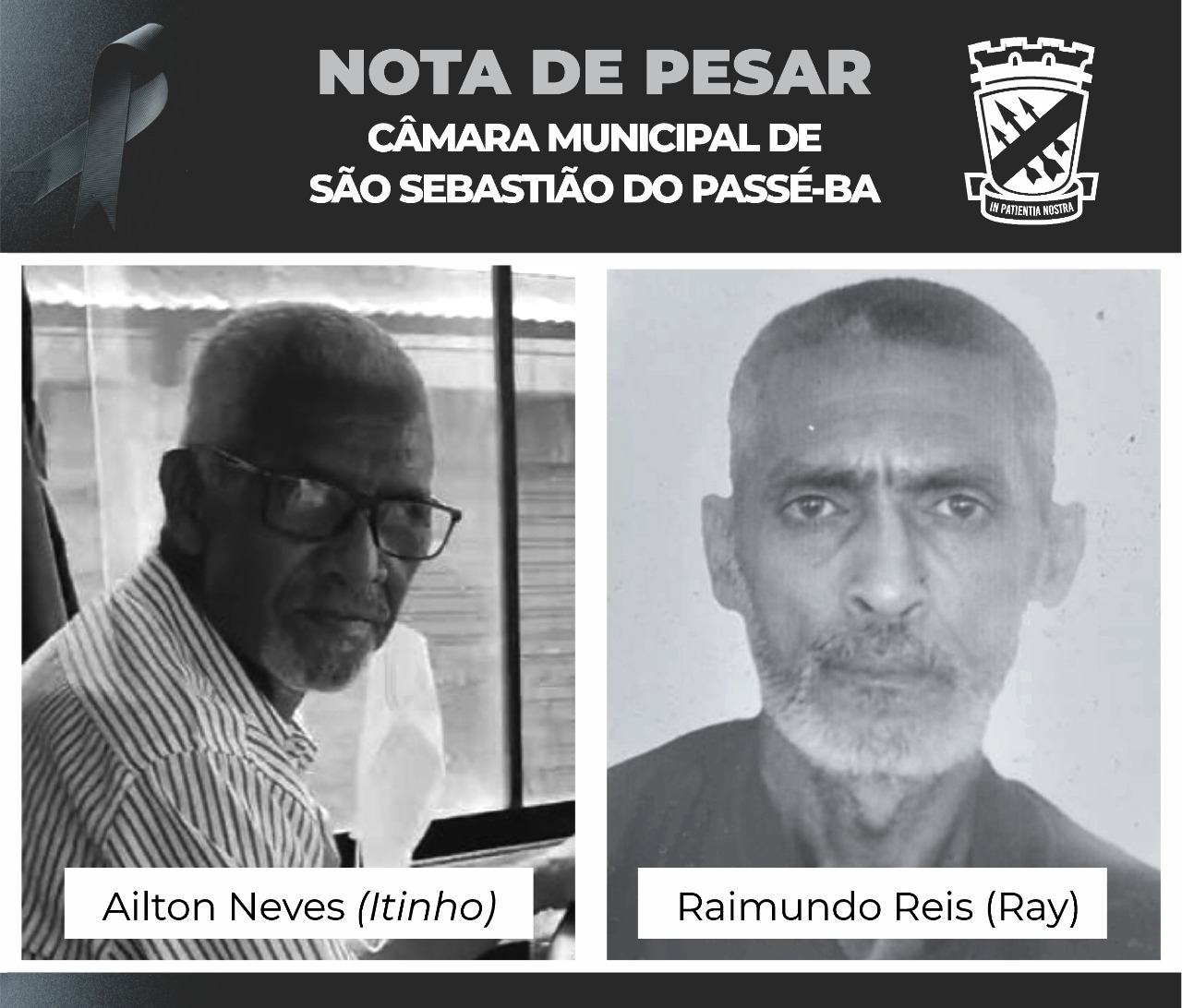 Nota de Pesar pelo falecimento dos ex-vereadores: Ailton Neves (Itinho) | Raimundo Jorge dos Reis (Ray de Jacuipe)